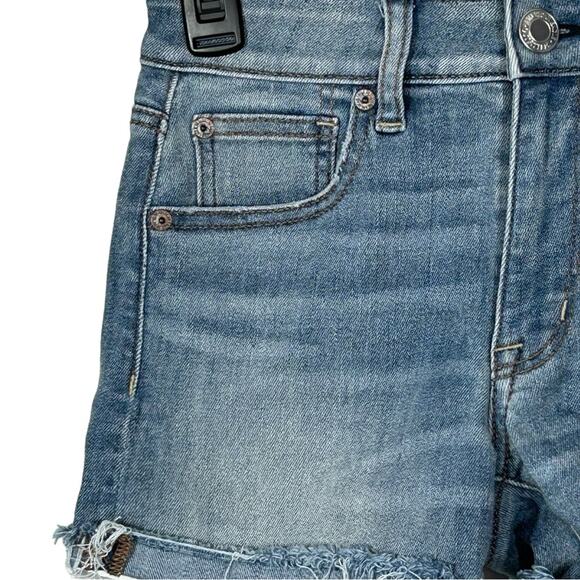 American Eagle Super Super Stretch Hi-Rise Shortie Raw Hem Denim Jean Shorts - Picture 2 of 9